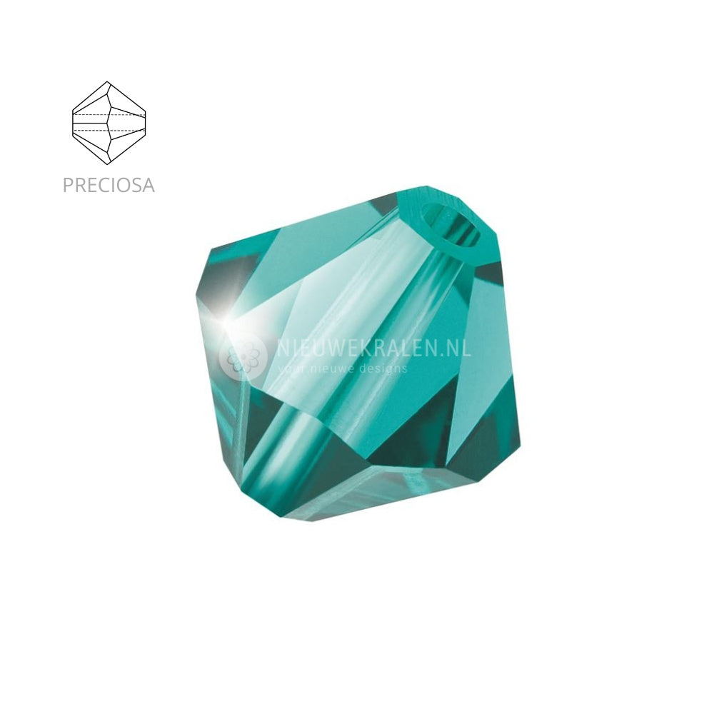Preciosa bicone kralen 4 mm Blue Zircon (60230) – facetgeslepen kristal kralen uit Tsjechië in een blauwgroene tint, het beste alternatief voor Swarovski kralen.