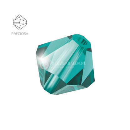 Preciosa bicone kralen 4 mm Blue Zircon (60230) – facetgeslepen kristal kralen uit Tsjechië in een blauwgroene tint, het beste alternatief voor Swarovski kralen.