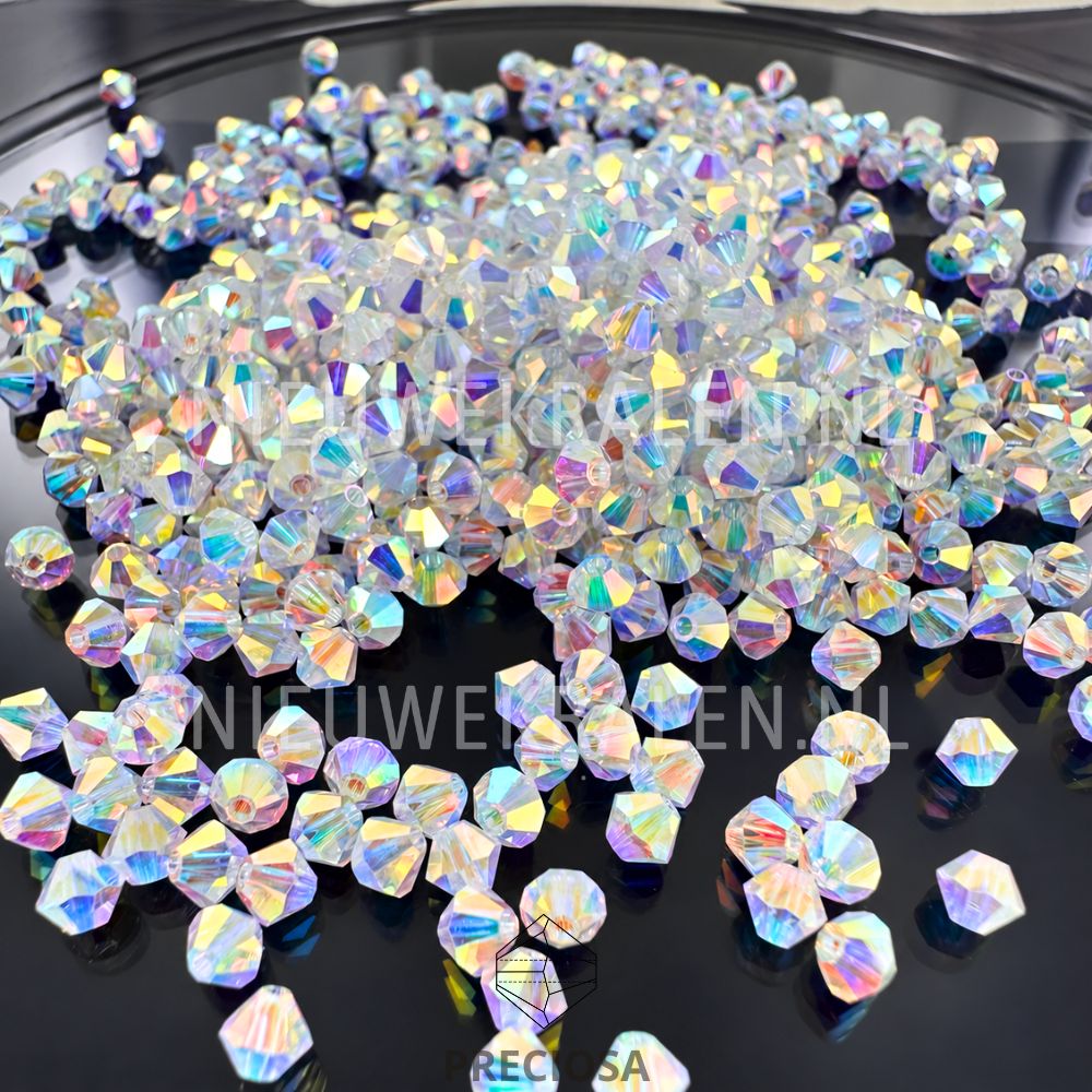 Losse Preciosa bicone kralen 4 mm Crystal AB 2x met sterk regenboogeffect