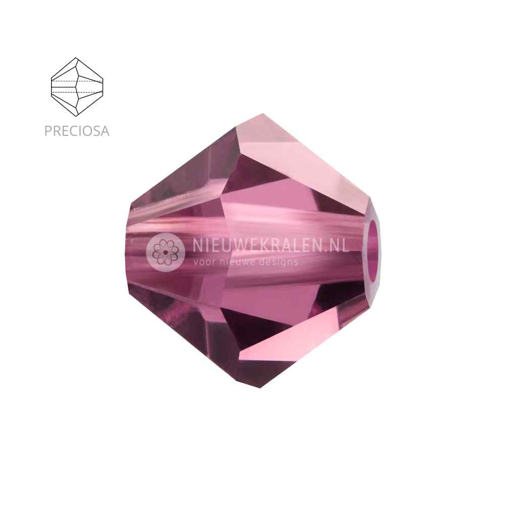 Preciosa bicone kralen 6 mm Amethyst (20050) – facetgeslepen kristal kralen uit Tsjechië in een diepe paarse tint met een rustige, luxe uitstraling, het beste alternatief voor Swarovski kralen.