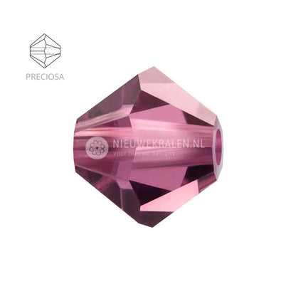 Preciosa bicone kralen 6 mm Amethyst (20050) – facetgeslepen kristal kralen uit Tsjechië in een diepe paarse tint met een rustige, luxe uitstraling, het beste alternatief voor Swarovski kralen.