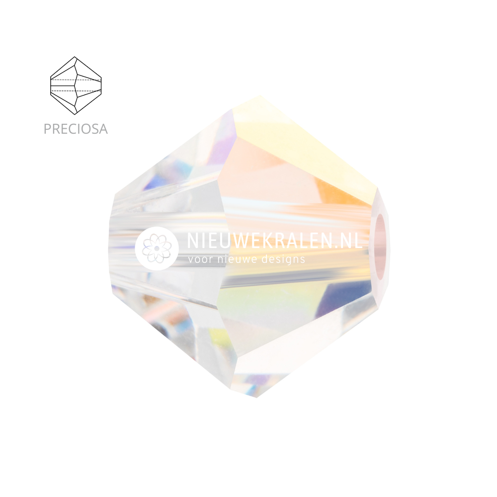 Preciosa bicone kralen 6 mm Crystal AB (00030AB) – facetgeslepen kristal kralen uit Tsjechië in transparant kristal met een betoverende Aurora Borealis-coating, het beste alternatief voor Swarovski kralen.
