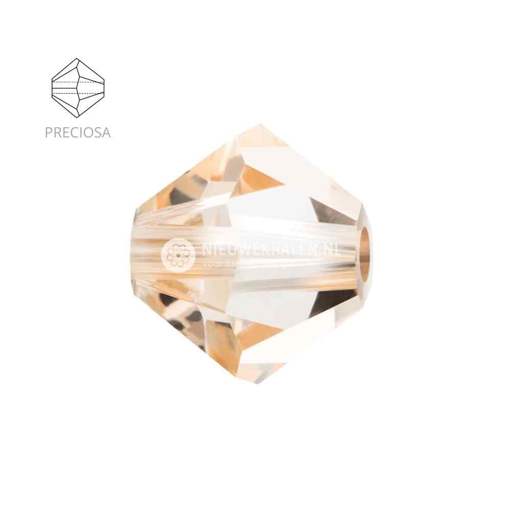 Preciosa bicone kralen 6 mm Crystal Honey (00030 235 Hon) – facetgeslepen kristal kralen uit Tsjechië in een lichte beige, honingkleurige champagnetint met een zachte gouden glans, het beste alternatief voor Swarovski kralen.