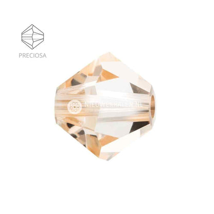 Preciosa bicone kralen 6 mm Crystal Honey (00030 235 Hon) – facetgeslepen kristal kralen uit Tsjechië in een lichte beige, honingkleurige champagnetint met een zachte gouden glans, het beste alternatief voor Swarovski kralen.