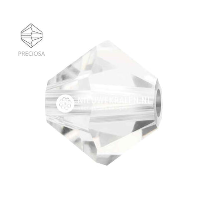 Preciosa bicone kralen 6 mm Crystal (00030) – facetgeslepen kristal kralen uit Tsjechië in een een heldere, transparante kristal tint. Dit is een veelzijdige en elegante basis die met elke andere kleur te combineren is, het beste alternatief voor Swarovski kralen.