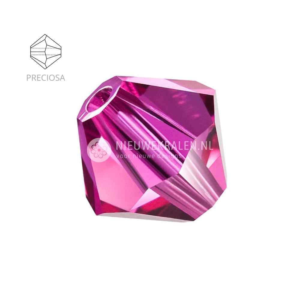 Preciosa bicone kralen 6 mm Fuchsia (70350) – facetgeslepen kristal kralen uit Tsjechië in een roze tint met een energieke uitstraling, het beste alternatief voor Swarovski kralen.
