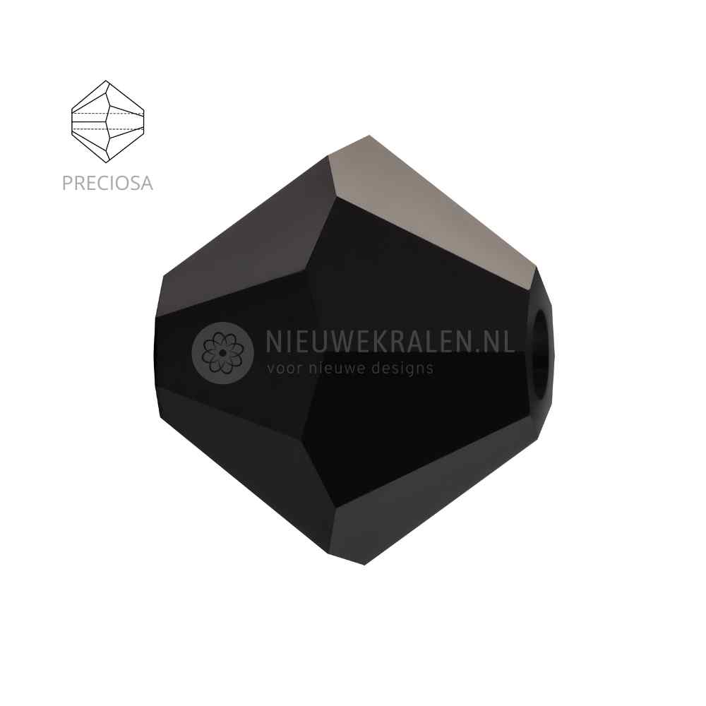 Preciosa bicone kralen 6 mm Jet (23980) – facetgeslepen kristal kralen uit Tsjechië in een klassieke en elegante opaque zwarte tint, het beste alternatief voor Swarovski kralen.