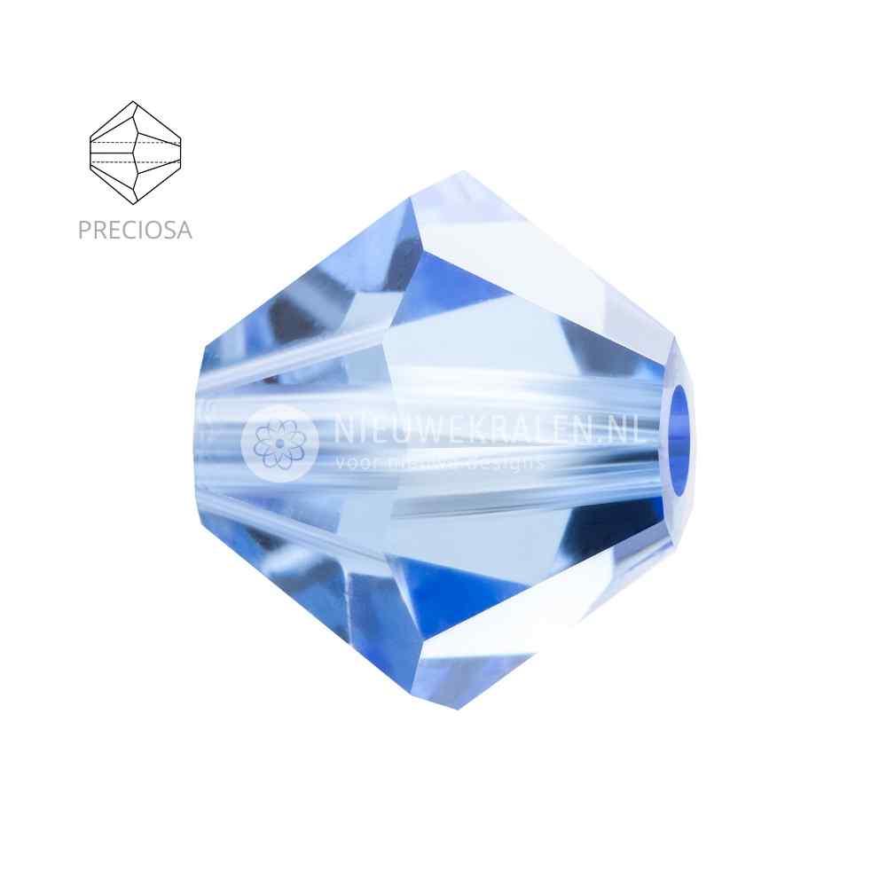Preciosa bicone kralen 6 mm Light Sapphire (30020) – facetgeslepen kristal kralen uit Tsjechië in een lichtblauwe tint met een sprankelende uitstraling, het beste alternatief voor Swarovski kralen.