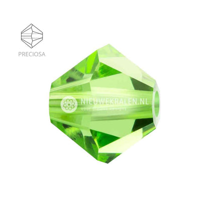 Preciosa bicone kralen 6 mm Peridot (50520) – facetgeslepen kristal kralen uit Tsjechië in een frisgroene tint, het beste alternatief voor Swarovski kralen.