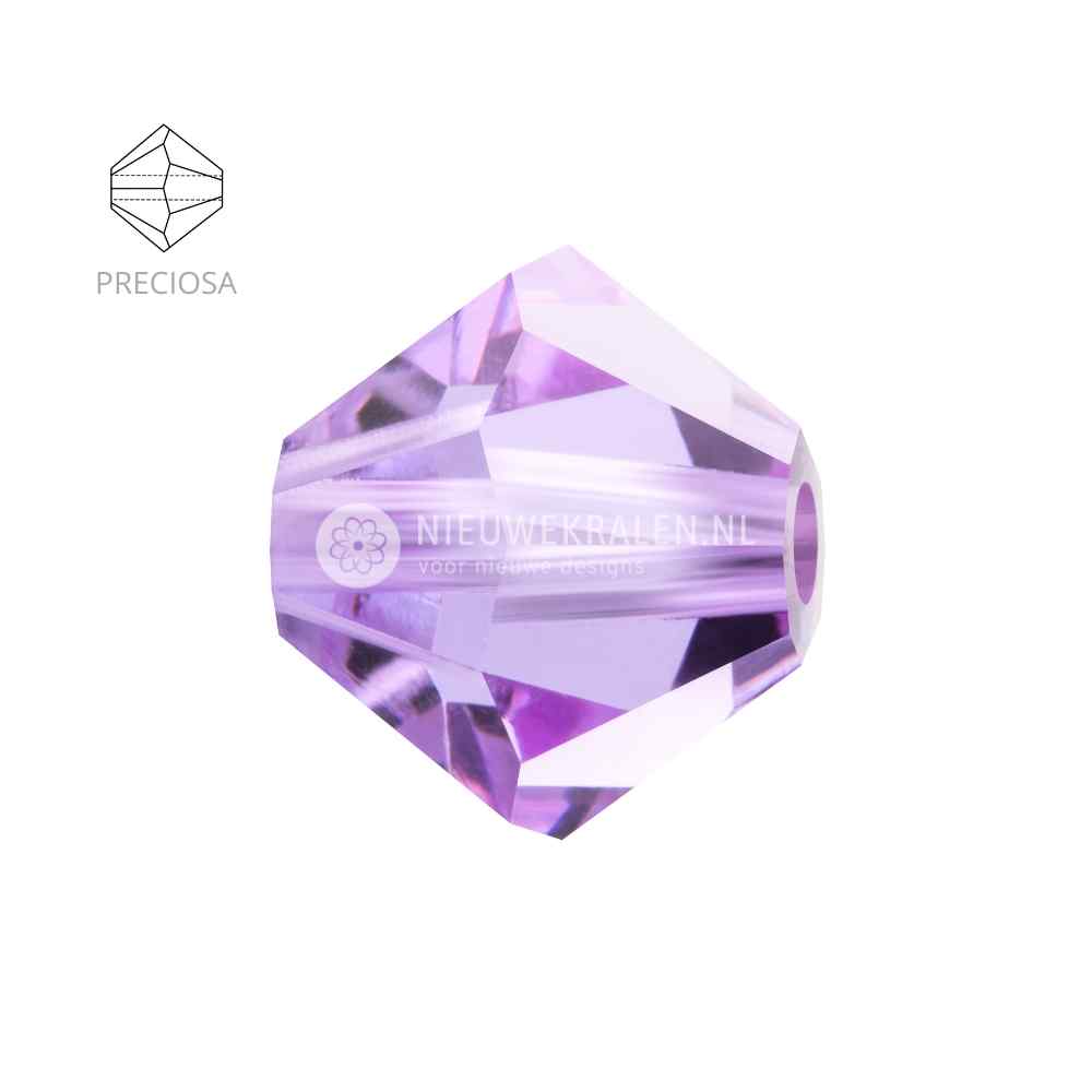 Preciosa bicone kralen 6 mm Violet (20310) – facetgeslepen kristal kralen uit Tsjechië in een zachte, lichtpaarse tint, het beste alternatief voor Swarovski kralen.
