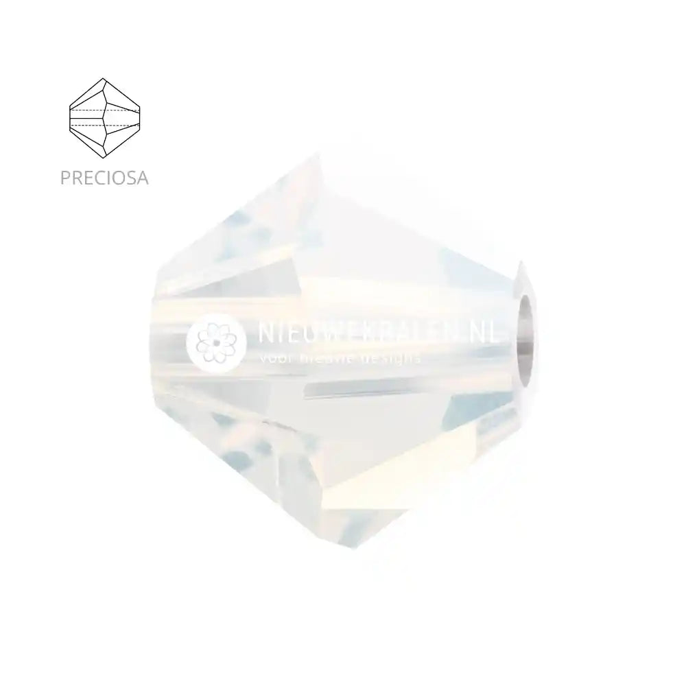 Preciosa bicone kralen 6 mm White Opal (01000) – facetgeslepen kristal kralen uit Tsjechië in een elegante, mysterieuze smokey witte tint, het beste alternatief voor Swarovski kralen.