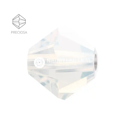 Preciosa bicone kralen 6 mm White Opal (01000) – facetgeslepen kristal kralen uit Tsjechië in een elegante, mysterieuze smokey witte tint, het beste alternatief voor Swarovski kralen.