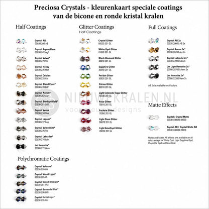 Preciosa Crystals kleurenkaart speciale coatings voor bicone kristal kralen