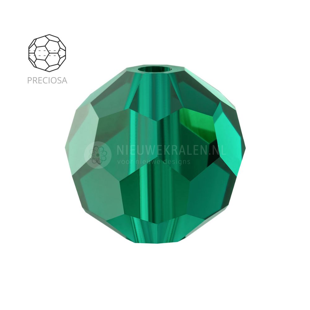 Preciosa Round Bead 4 mm Emerald (50730). Ronde kristalkralen van Preciosa Crystals in een smaragdgroene kleur.