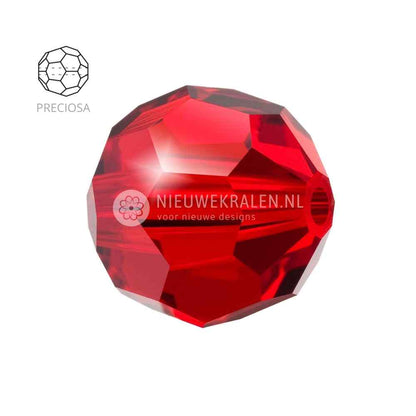 Preciosa Round Beads 4mm Light Siam (90070). Ronde facetgeslepen Tsjechische kristal kralen in een een heldere, rode tint voor sieraden en borduurwerk.
