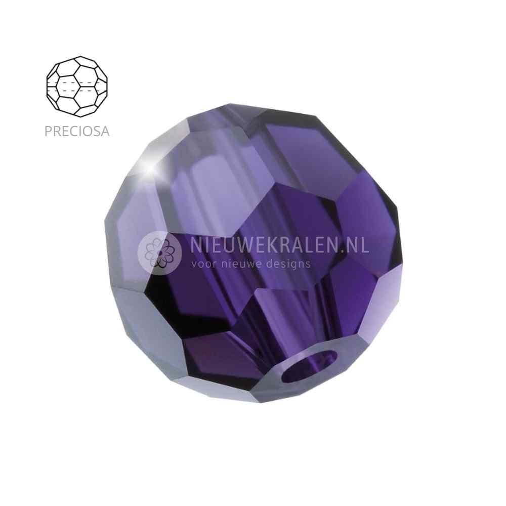 Preciosa Round Beads 6mm Deep Tanzanite (20480). Ronde facetgeslepen Tsjechische kristal kralen in een blauwpaarse tint voor sieraden en borduurwerk.