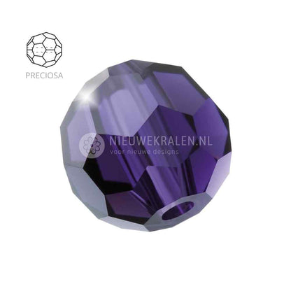 Preciosa Round Beads 6mm Deep Tanzanite (20480). Ronde facetgeslepen Tsjechische kristal kralen in een blauwpaarse tint voor sieraden en borduurwerk.