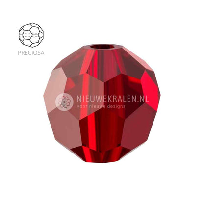 Preciosa Round Beads 6mm Siam. Ronde facetgeslepen Tsjechische kristal kralen in diep rood voor sieraden en borduurwerk.