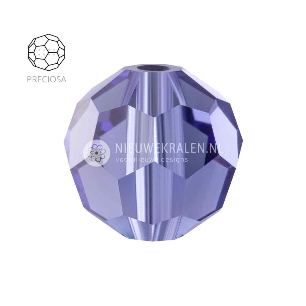 Preciosa Round Beads 6mm Tanzanite. Ronde facetgeslepen Tsjechische kristal kralen in een verfijnde blauwpaarse tint voor sieraden en borduren.