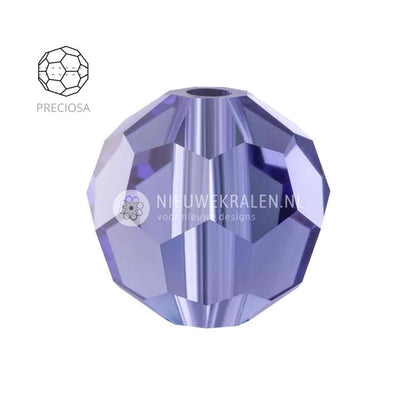 Preciosa Round Beads 6mm Tanzanite. Ronde facetgeslepen Tsjechische kristal kralen in een verfijnde blauwpaarse tint voor sieraden en borduren.