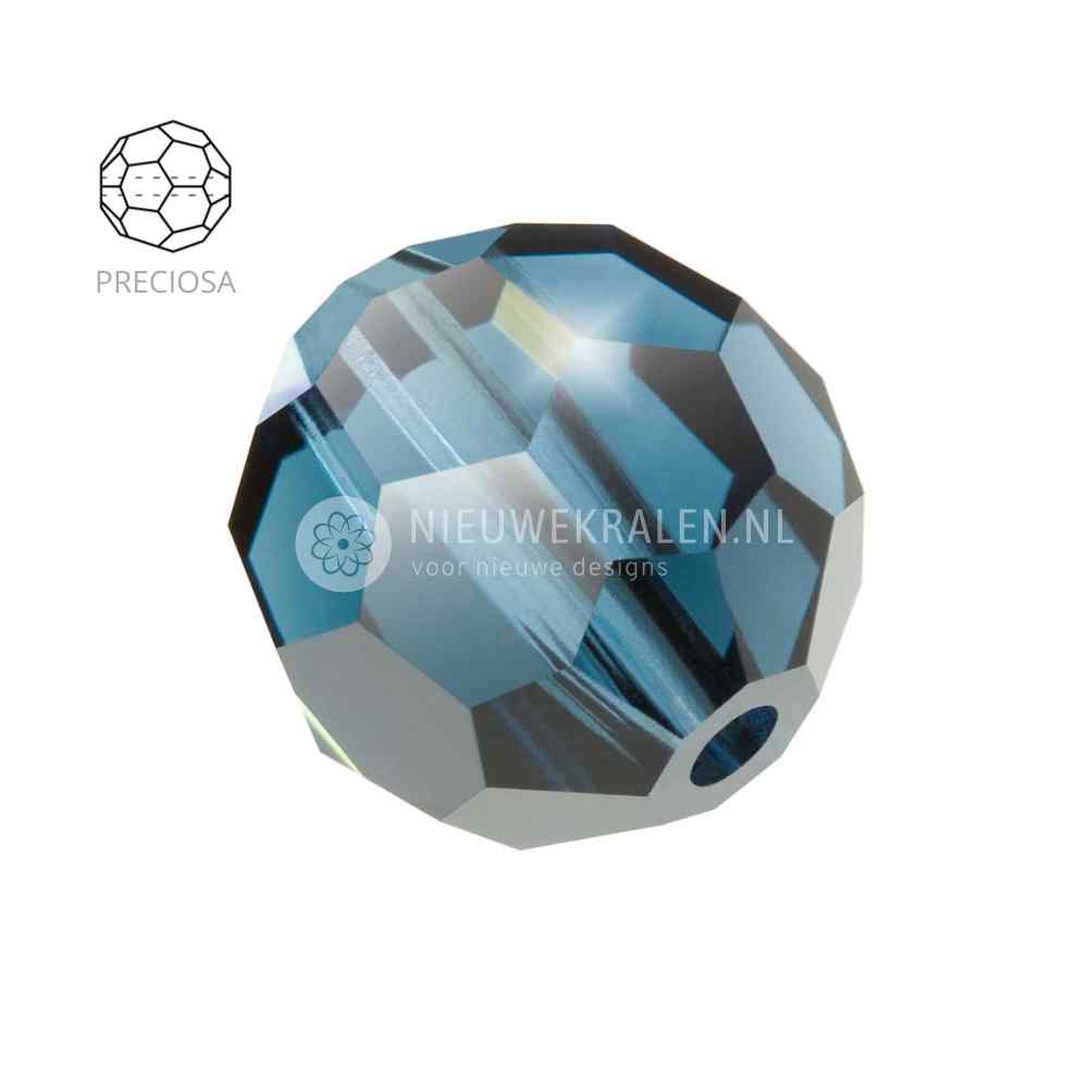 Preciosa Round Beads 4mm Montana (30340). Ronde facetgeslepen Tsjechische kristalkralen in diep donkerblauwe tint met een luxe en mysterieuze uitstraling voor sieraden en borduurwerk.