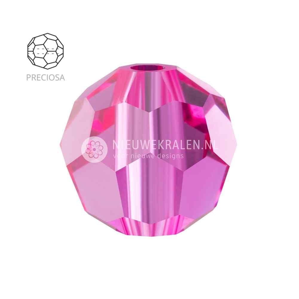 Preciosa Round Beads 6mm Fuchsia (70350). Ronde facetgeslepen Tsjechische kristal kralen in een levendige energieke roze tint voor sieraden en borduurwerk.