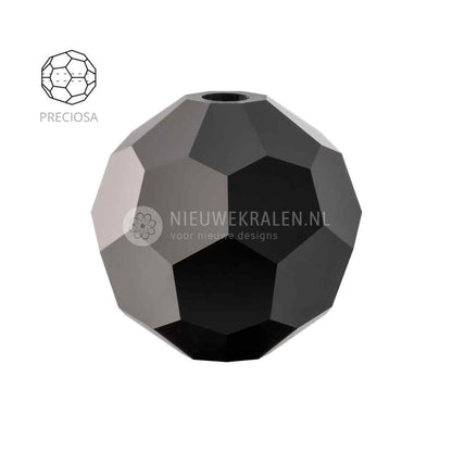 Preciosa Round Beads 6mm Jet. Ronde facetgeslepen Tsjechische kristal kralen in een klassieke en tijdloze zwarte tint voor sieraden en borduren.