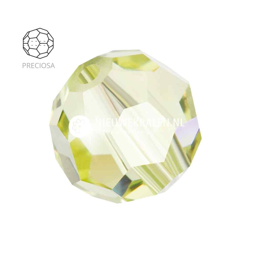 Preciosa Round Beads 6mm Jonquil. Ronde facetgeslepen Tsjechische kristal kralen in een zachte, lichtgele tint voor sieraden en borduren.