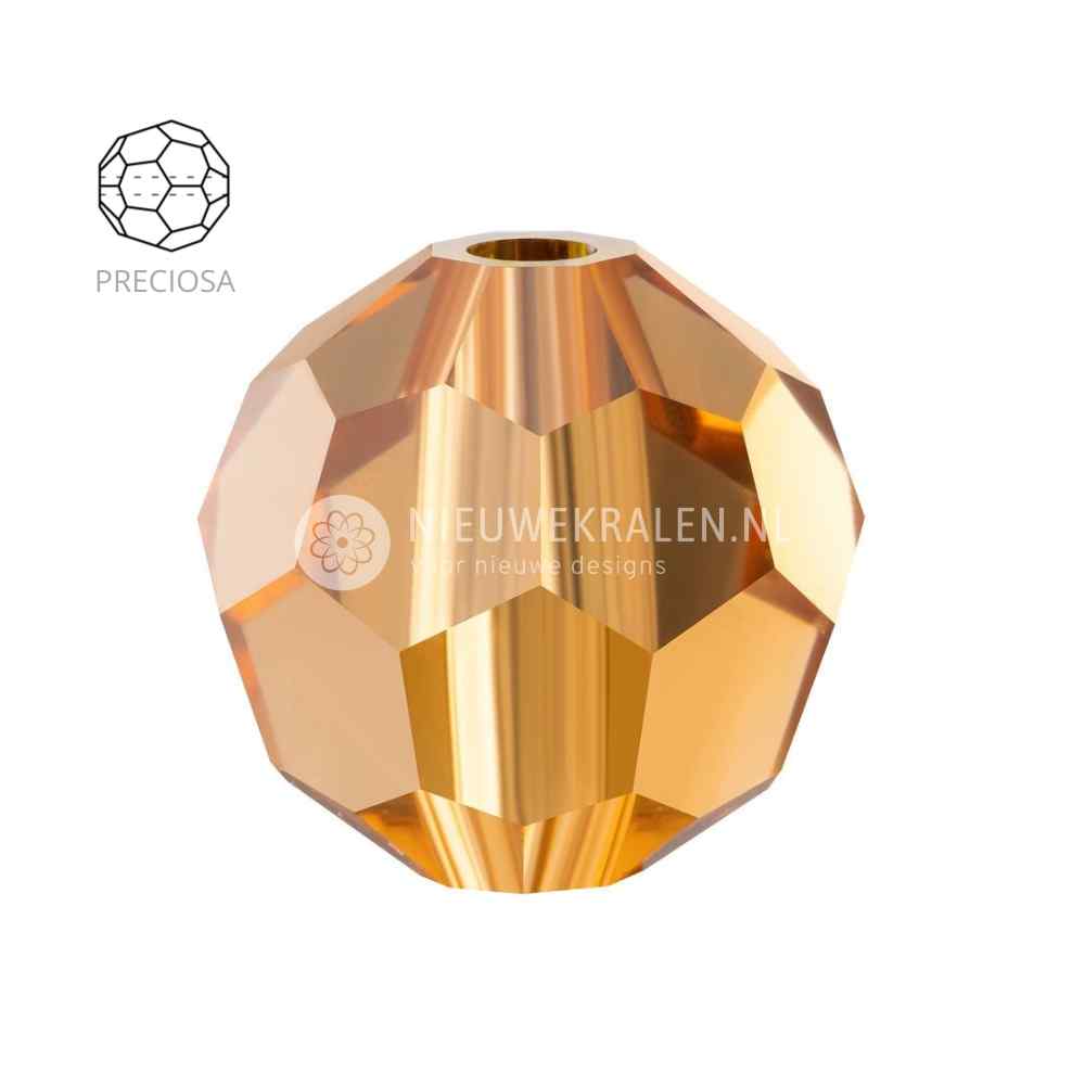 Preciosa Round Beads 6mm Light Colorado Topaz. Ronde facetgeslepen Tsjechische kristal kralen in een elegante, licht bruintint voor sieraden en borduren.