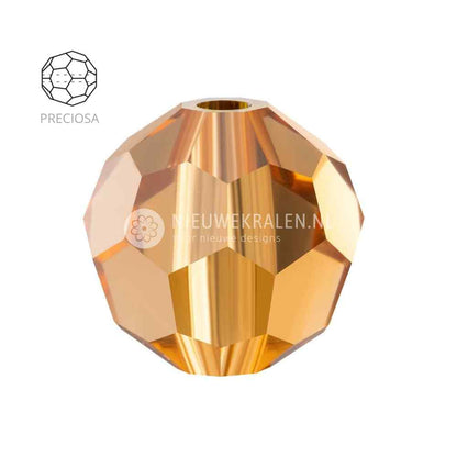 Preciosa Round Beads 6mm Light Colorado Topaz. Ronde facetgeslepen Tsjechische kristal kralen in een elegante, licht bruintint voor sieraden en borduren.