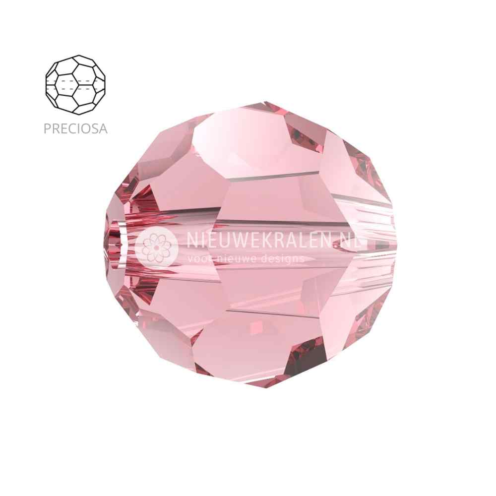 Preciosa Round Beads 6mm Light Rose (70120). Ronde facetgeslepen Tsjechische kristal kralen in een  zachte, lichtroze tint.
