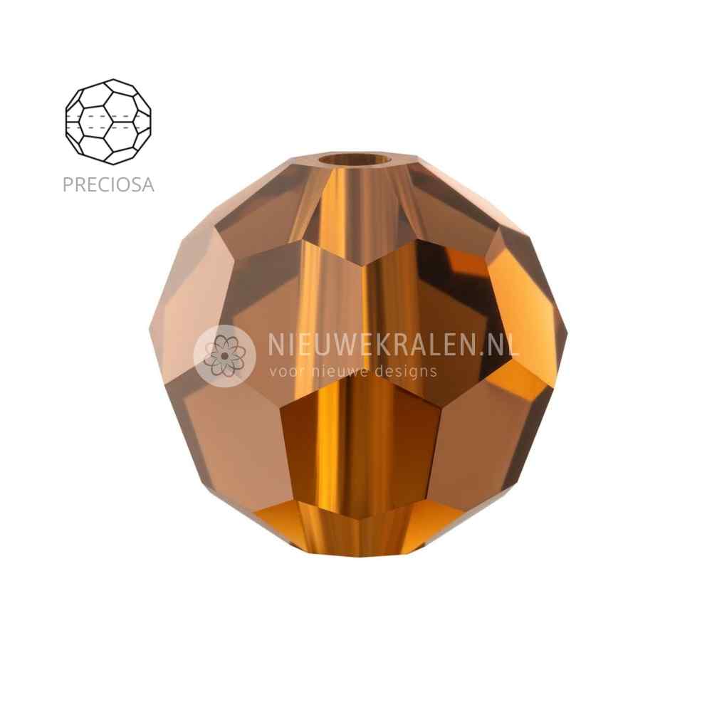 Preciosa Round Beads 6mm Smoked Topaz (10220). Ronde facetgeslepen Tsjechische kristal kralen in een warme en rijke bruine kleur.