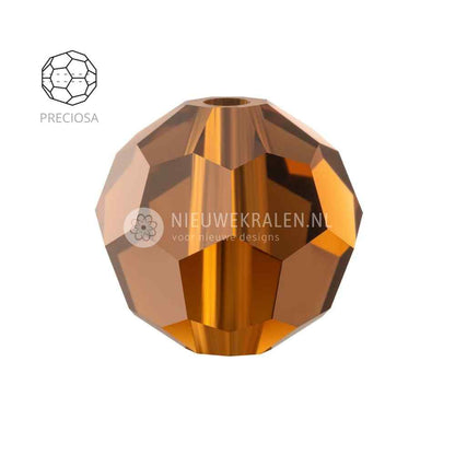 Preciosa Round Beads 6mm Smoked Topaz (10220). Ronde facetgeslepen Tsjechische kristal kralen in een warme en rijke bruine kleur.