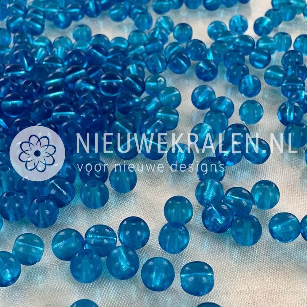 Ronde Pressed Beads glaskralen van 5 mm in transparant aqua blauw, Tsjechische glaskralen