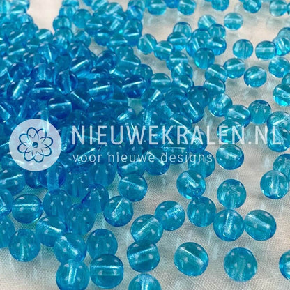 Ronde Pressed Beads glaskralen van 5 mm in transparant aquamarine, Tsjechische glaskralen