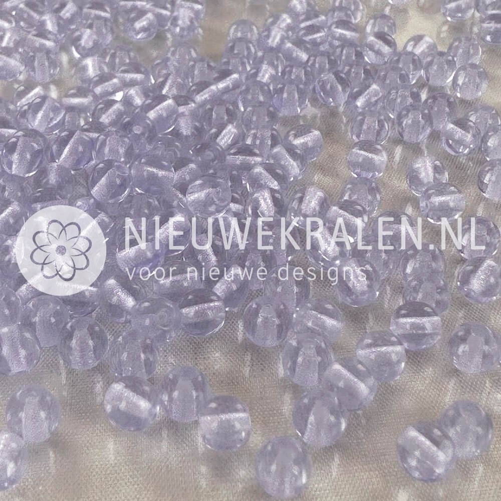 Ronde Pressed Beads glaskralen van 5 mm in transparant lila, Tsjechische glaskralen