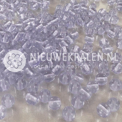 Ronde Pressed Beads glaskralen van 5 mm in transparant lila, Tsjechische glaskralen