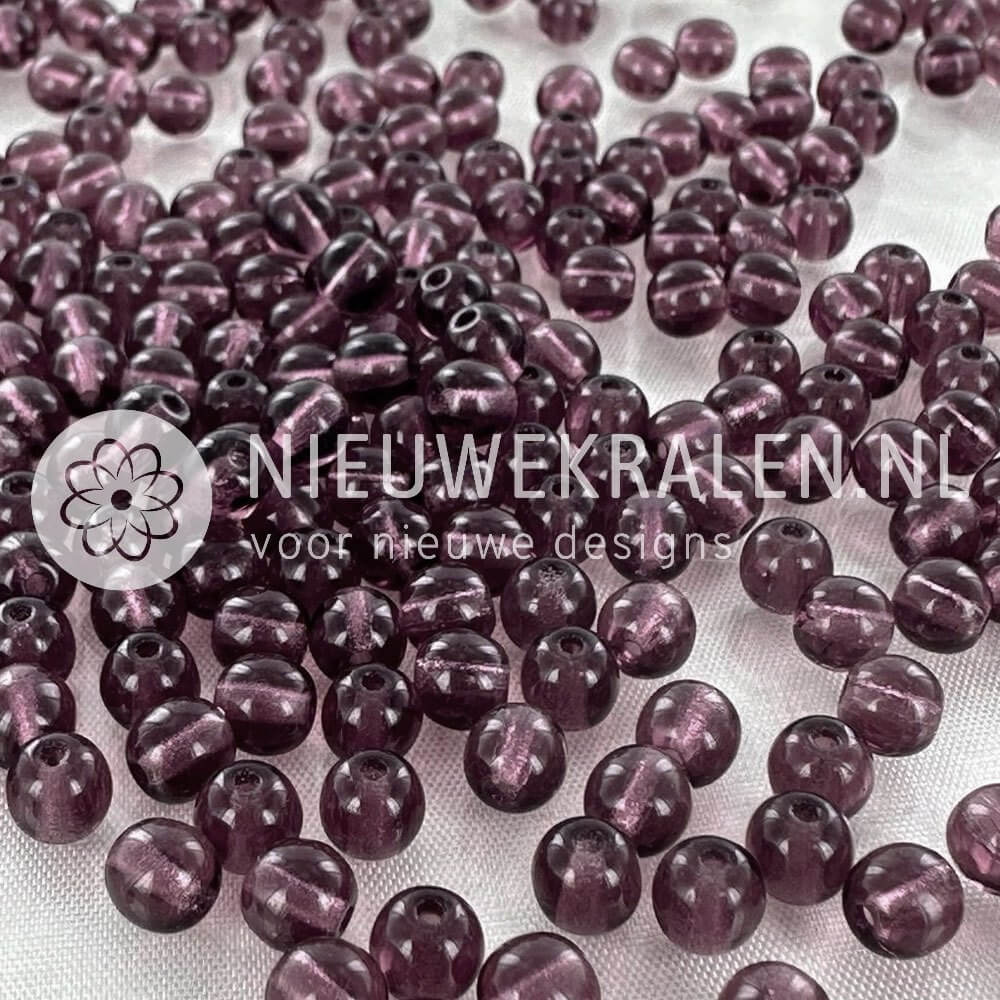 Ronde Pressed Beads glaskralen van 5 mm in transparant paars
