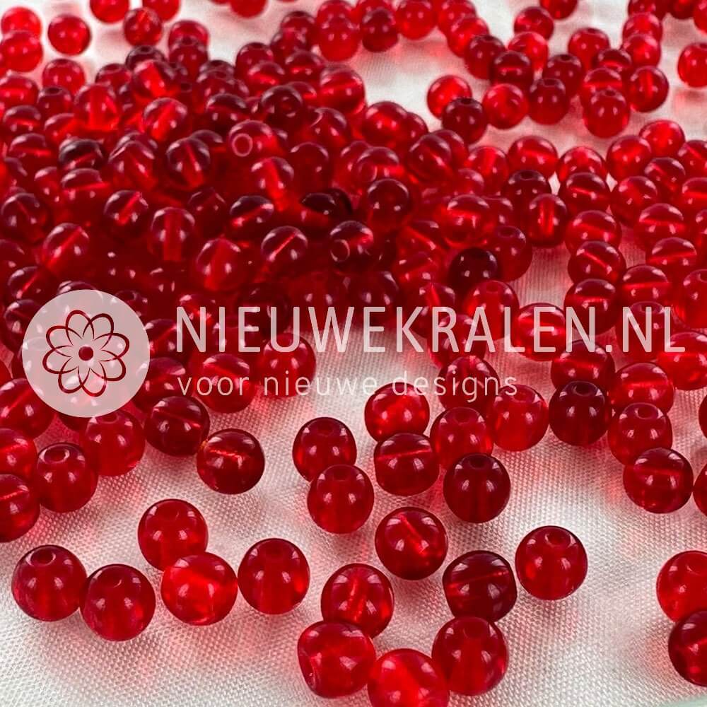 Ronde Pressed Beads glaskralen van 5 mm in transparant rood