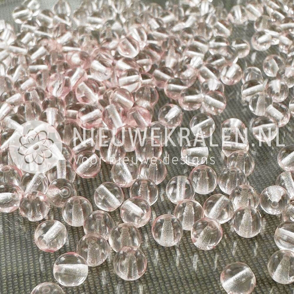 Ronde Pressed Beads glaskralen van 5 mm in transparant roze
