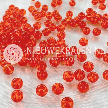 Ronde Pressed Beads glaskralen van 5 mm in transparant oranje