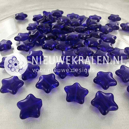 Sterretjes glaskralen 12 mm donkerblauw – Tsjechisch glas, pressed beads, sieraden maken. Nieuwekralen.nl