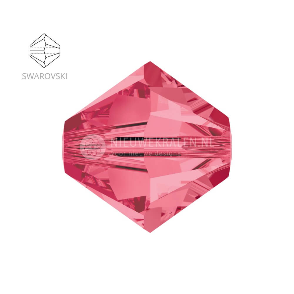 Swarovski bicone kralen 3 mm Indian Pink – facetten en vormdetail