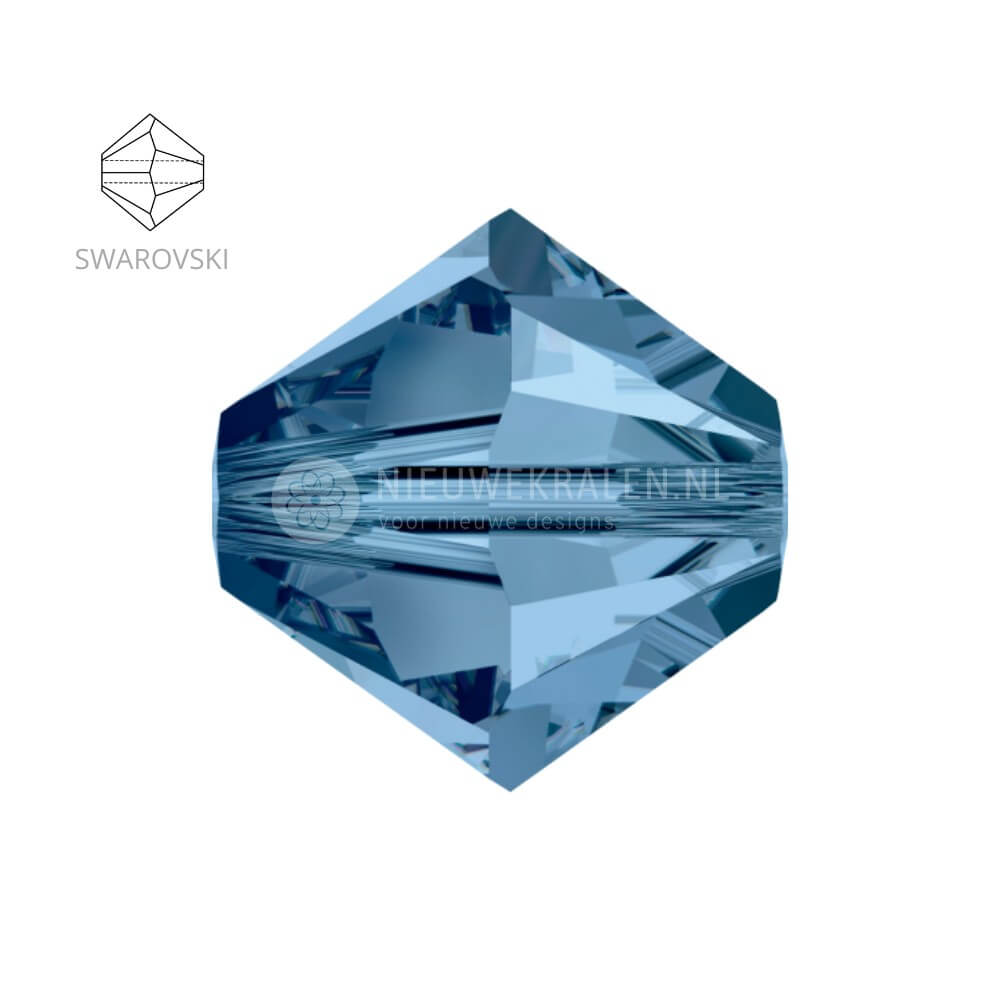 Swarovski bicone kralen 3 mm Montana – facetten en vormdetail