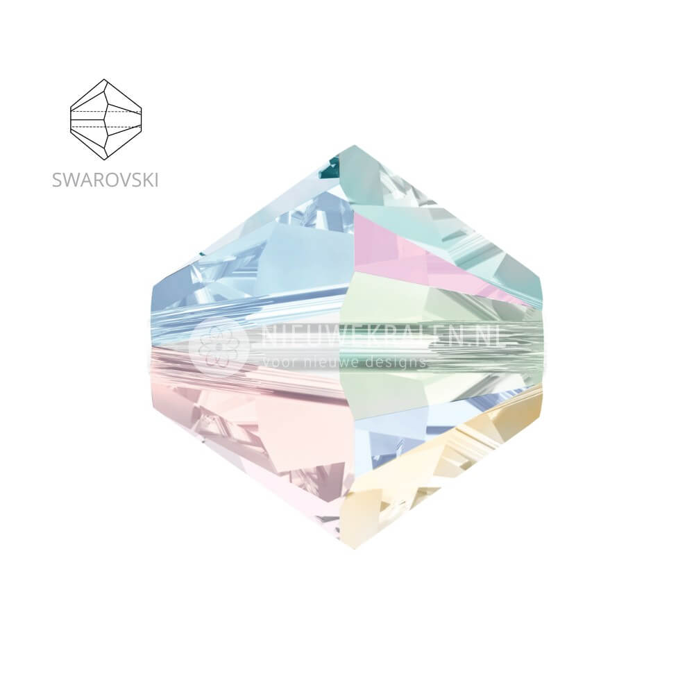 Swarovski bicone kralen 3 mm Crystal AB – facetten en vormdetail