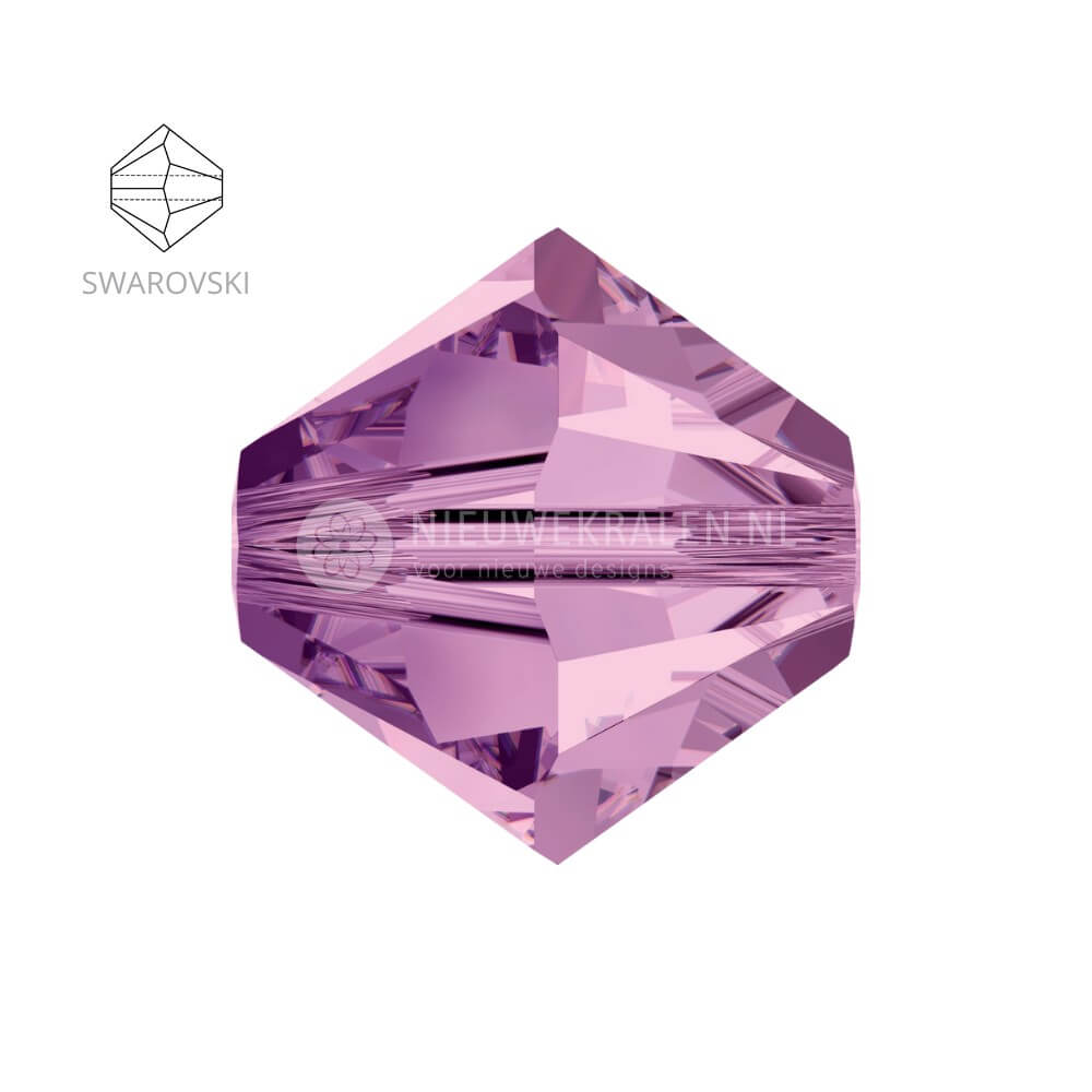 Swarovski bicone kralen 3 mm Light Amethyst – facetten en vormdetail