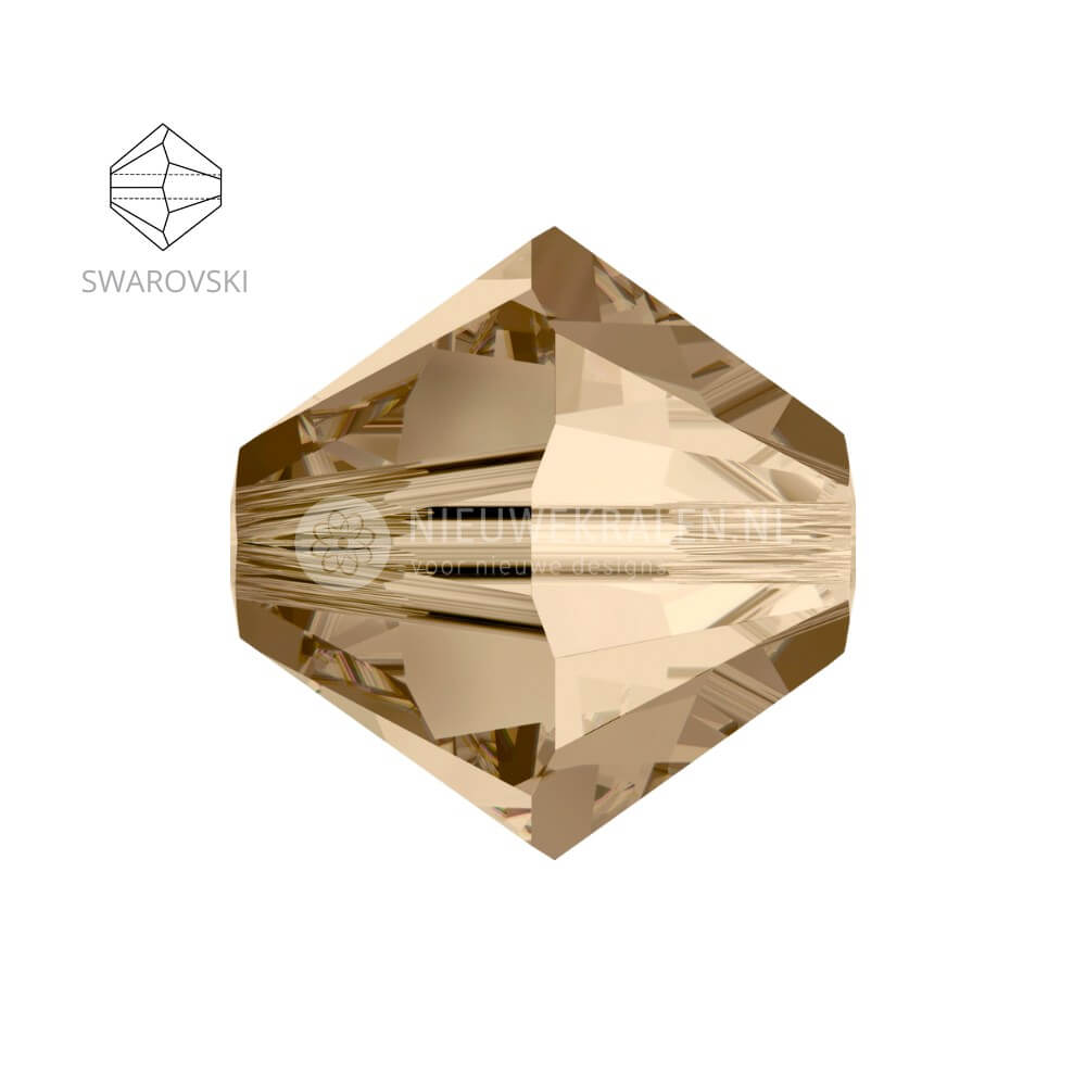 Swarovski bicone kralen 3 mm Crystal Golden Shadow – facetten en vormdetail