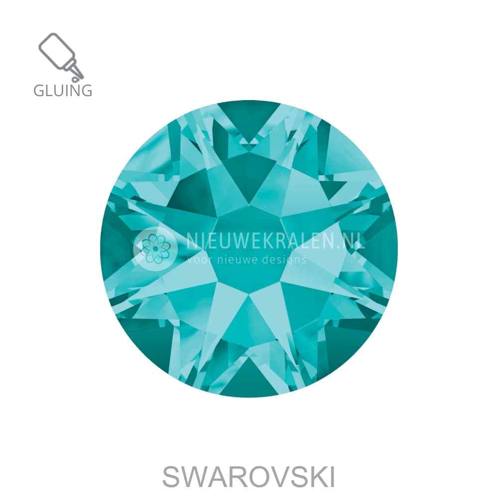 Swarovski plakstenen Non Hotfix Blue Zircon (229) – luxe flatback kristallen zonder lijmlaag in een zee blauwgroen petrolgroene tint.