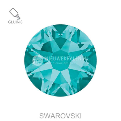 Swarovski plakstenen Non Hotfix Blue Zircon (229) – luxe flatback kristallen zonder lijmlaag in een zee blauwgroen petrolgroene tint.