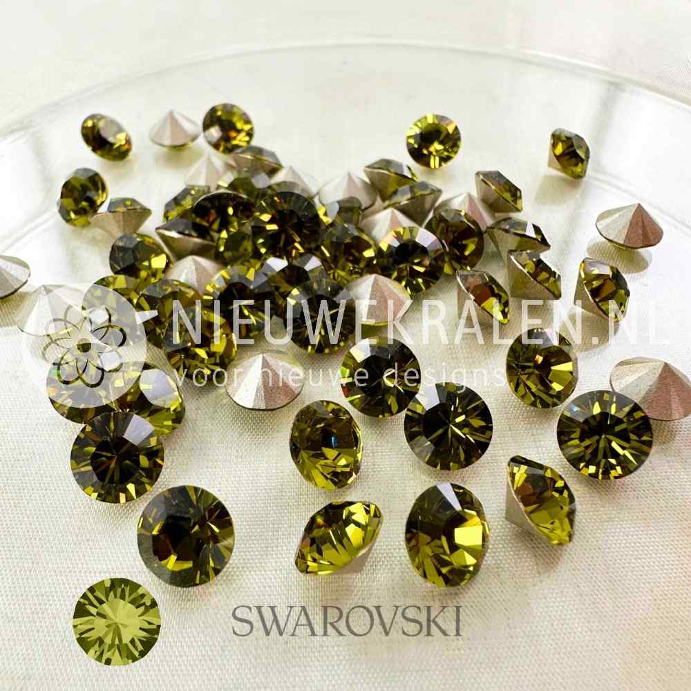 Swarovski puntstenen SS39 (ca. 8 mm) Khaki – diepe groene Round Stones met luxueuze schittering, ideaal voor sieraden, accessoires en couture